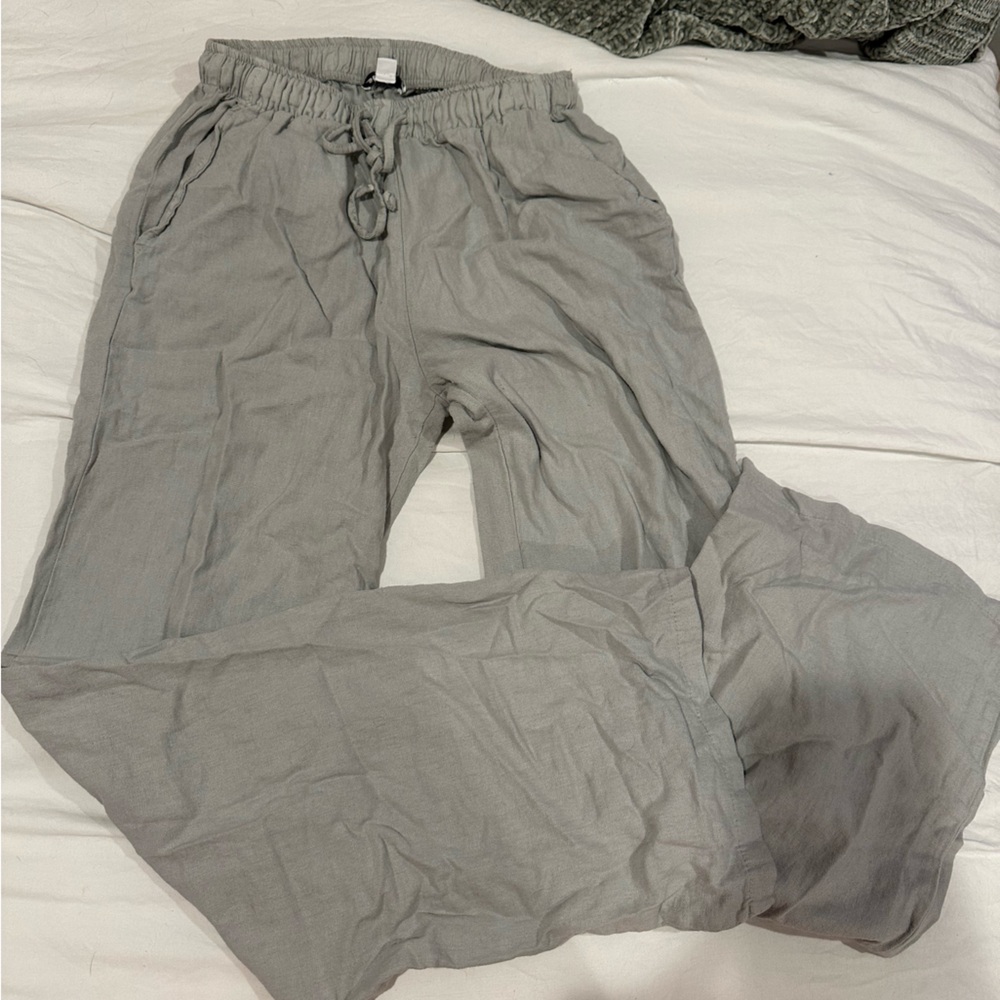 Subdued gray flowy linen Pants